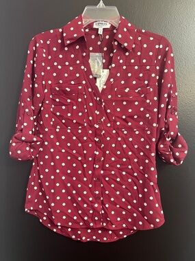 EXPRESS Portofino Burgundy Polka Dot Button-Down Shirt